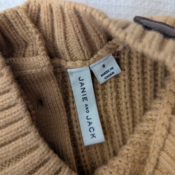 Janie and Jack Girl's Buckle Equestrian Classic Cable Knit Sweater Tan Beige 8 - Picture 4 of 6